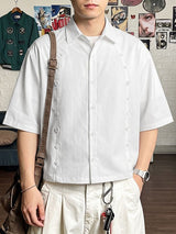 Men's Avant-Garde High Street Multi-Button Deconstructed Relaxed Short Sleeve Shirt SKUL60138