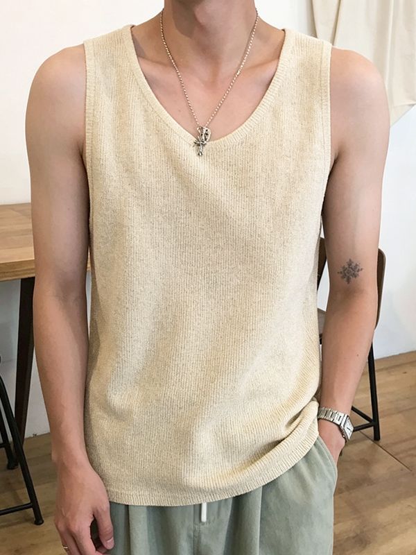 Men's Minimalist Textured Knit Relaxed Fit Scoop Neck Tank SKUL73651