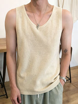 Men's Minimalist Textured Knit Relaxed Fit Scoop Neck Tank SKUL73651