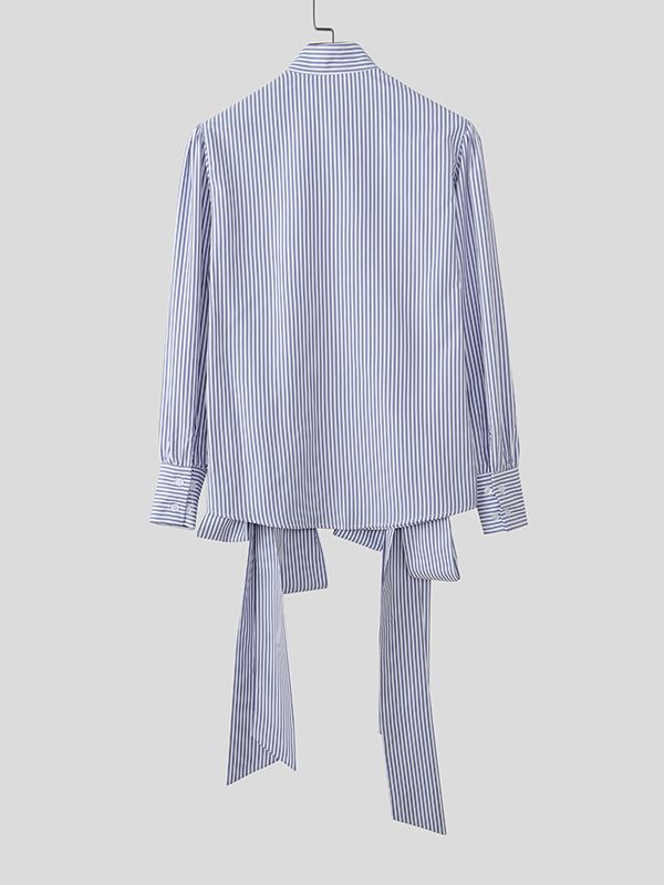 Men's 3D Floral Decor Striped Bow Long Sleeve Shirt SKUL47643