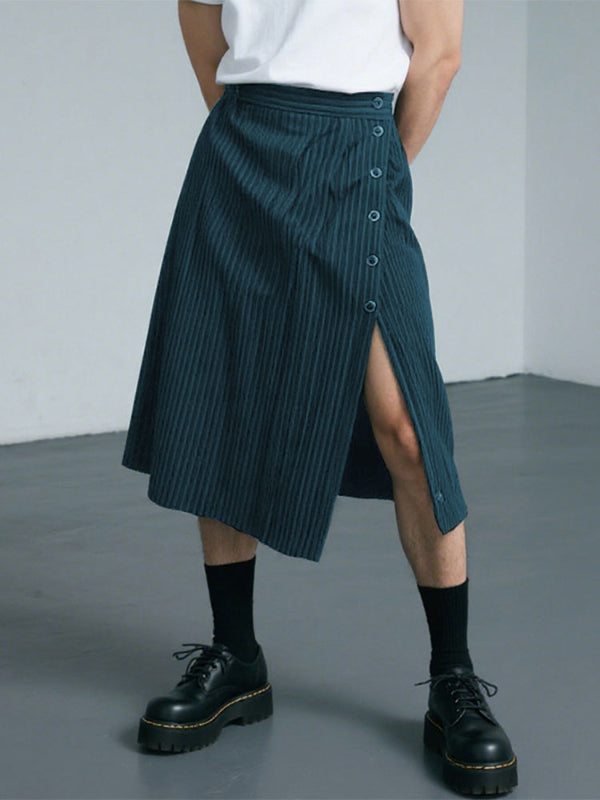 Men's Solid Color Striped Split Skirt SKUL23906
