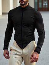 Men's Contrast Trim Asymmetric Hem Long Sleeve Jacket SKUL25971