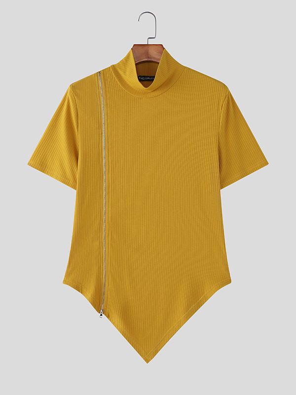 Men's Knit High Neck Zip Short Sleeve T-Shirt SKUL39883