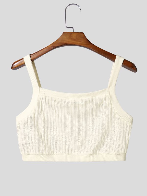 Men's Beach Resort Crochet Mesh Square Neck Fit Cropped Tank SKUL70320