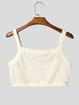 Men's Beach Resort Crochet Mesh Square Neck Fit Cropped Tank SKUL70320