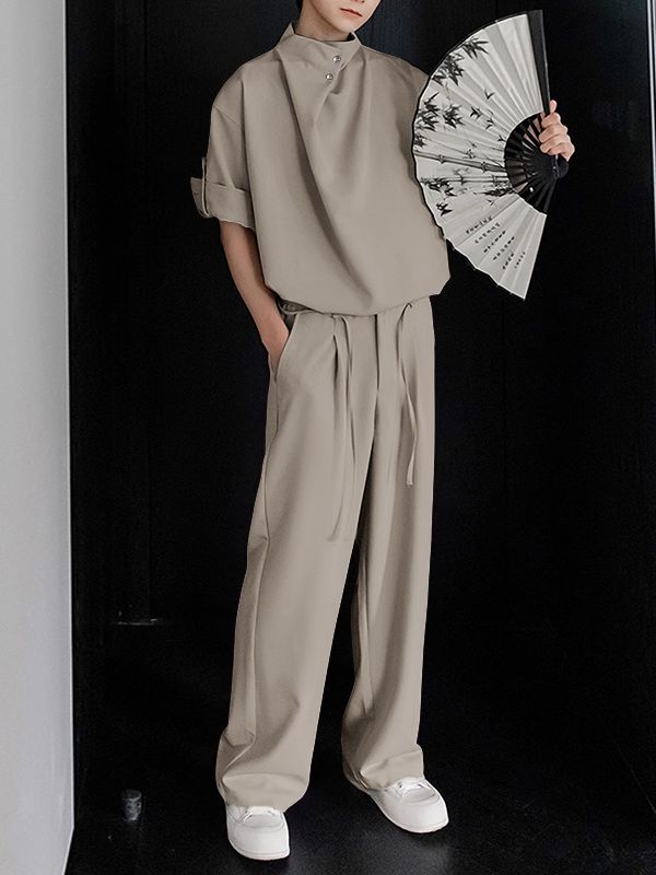 Men's Solid Draped Collar Casual Two Pieces Outfit SKUL33012