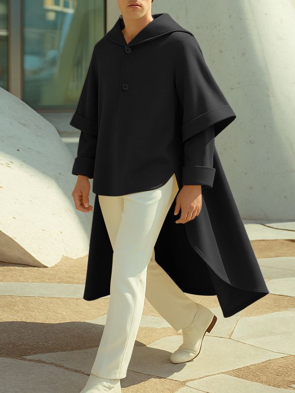 Men's Loose Cape Patchwork Long Sleeve Coat SKUL28509