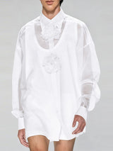 Men's 3D Floral Patchwork Sheer Mesh Long Sleeve Shirt SKUL42546