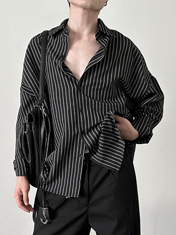 Mens Striped Loose Long Sleeve Shirt SKUL03654