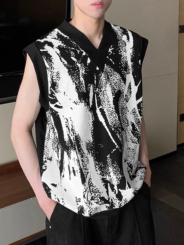 Mens Color Clash Print V-Neck Sleeveless Vest SKUK60264