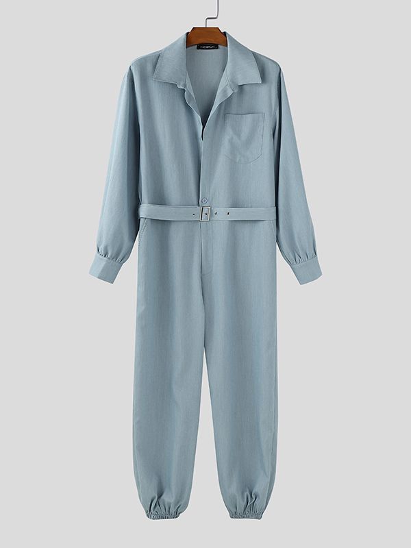 Men's Solid Color Utility Jumpsuit SKUL35106