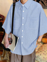 Men's City Boy Oversized Pinstripe Half Sleeve Shirt SKUL59597