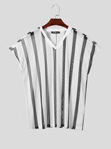 Mens Striped See Through Cap Sleeve T-Shirt SKUK51183