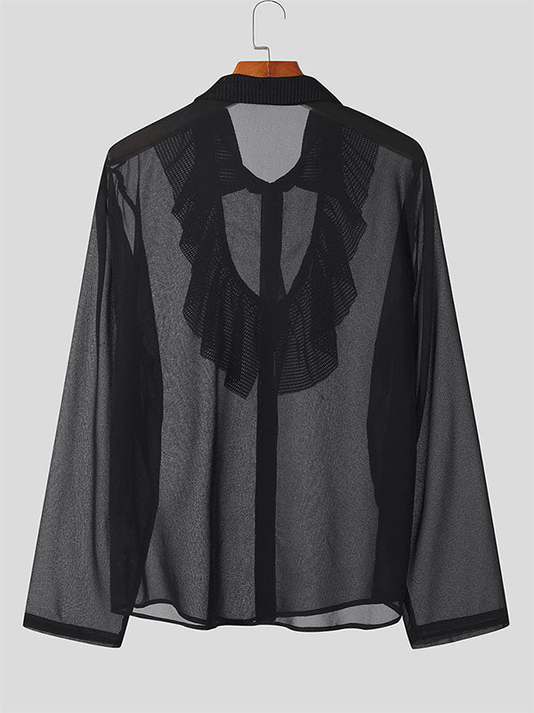 Mens Lace Ruffle Trim Design Long Sleeve Shirt SKUK73661