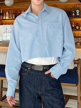 Mens Solid Color Cropped Long-Sleeve Shirt SKUL03004