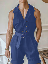 Mens Blazer Collar Casual Sleeveless Jumpsuit SKUK62622