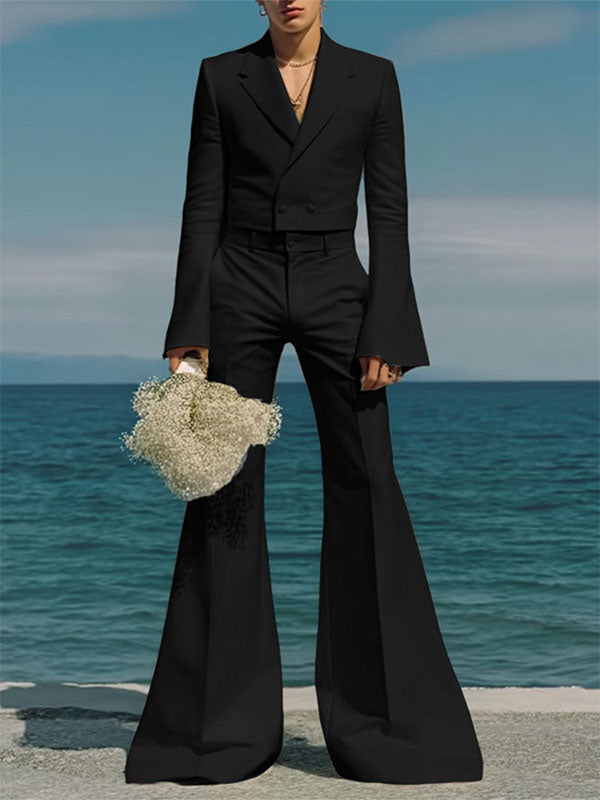 Men's Solid Color Flared Sleeve Two Pieces Outfit SKUL24595