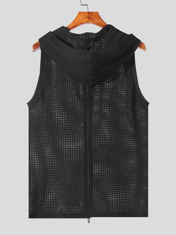 Mens Mesh See Through Hooded Sleeveless Shirt SKUK61849