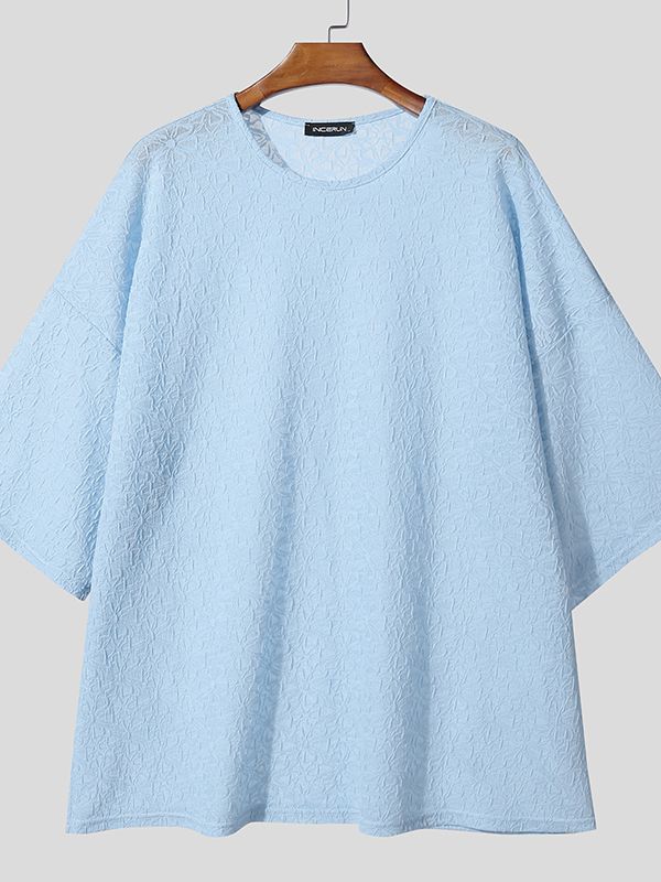 Men's Jacquard Knit Crew Neck 3/4 Length Sleeve T-Shirt SKUL39697