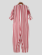 Mens Numeric Print Striped Long-Sleeve Jumpsuit SKUK90542