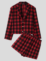 Mens Plaid Color-Block Long-Sleeve Two Pieces Outfit SKUK83509