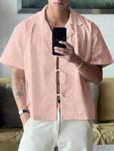 Mens Casual Drawstring Short Sleeve Shirt SKUL08520