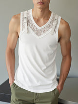 Mens Lace Patchwork Knit Tank SKUL05327