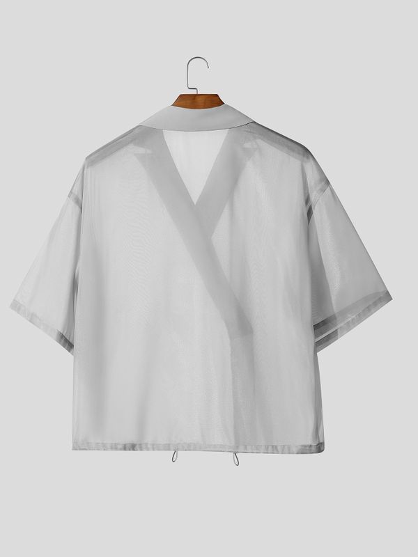 Men's Avant-Garde New Chinese Style Semi-Sheer Overlap Shirt SKUL58866