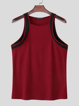 Men's Avant-Garde Contrast Square Neck Form-Fitting Double Strap Muscle Tank SKUL68335