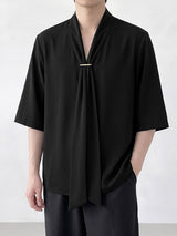 Men's Avant-Garde New Romanticism Long Tie Draped Relaxed Shirt SKUL70249
