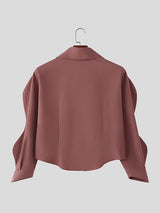 Men's Solid Color Cinched Waist Large Collar Wide Sleeve Shirt SKUL42663