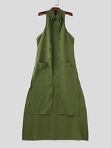 Men's Long Tail Hem Metal Buckle Sleeveless Waistcoat SKUL37660