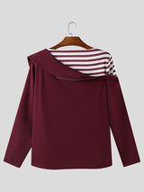 Men's Shoulder Zipper Design Stripe Patchwork Long Sleeve T-shirt SKUL43742