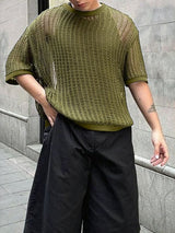 Men's Knit Hollow Out Loose Half Sleeve T-shirt SKUL54593