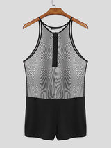 Men's Sheer Mesh Half Zip Sleeveless Bodysuit SKUL18667
