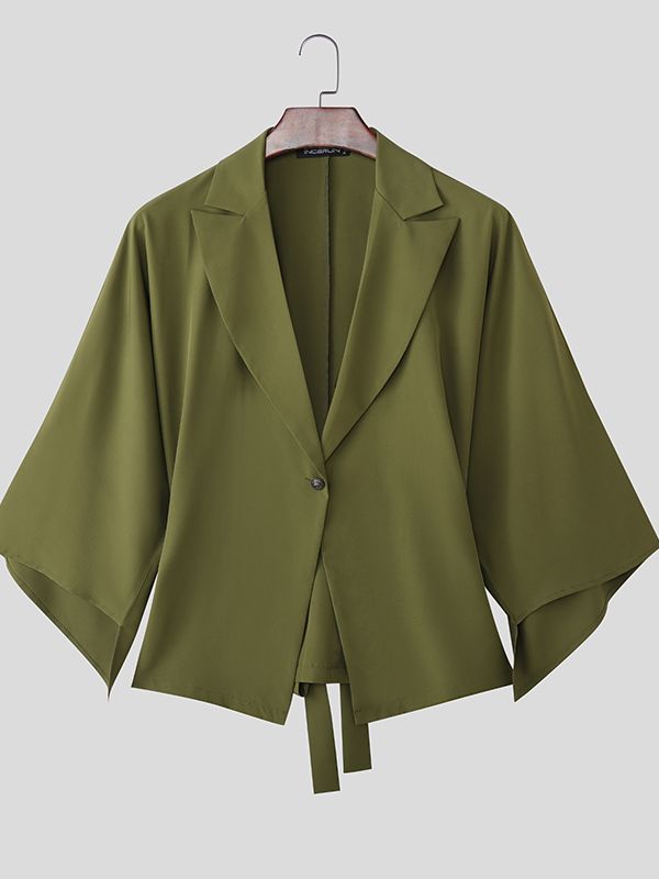 Men's Solid Color Waist Cinched Long Sleeve Blazer SKUL51861