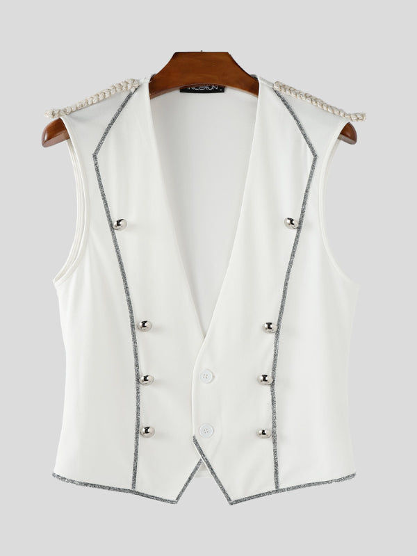 Men's Shiny Ribbon Double Breasted Casual Waistcoat SKUL23662