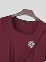 Men's Solid Color Long Split Hem Short Sleeve T-Shirt SKUL20253