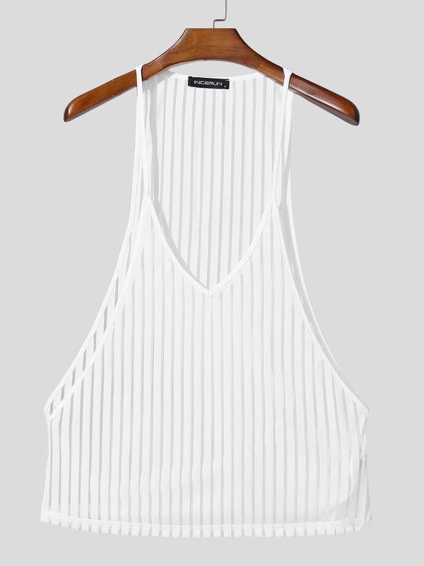 Men's Sexy Sheer Vertical Stripe Low Cut Open Side Tank SKUL54612