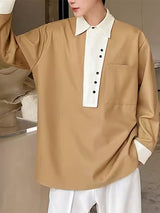 Mens Contrasting Colors Loose Long Sleeve Shirt SKUK52265