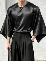 Men's Romantic Avant-Garde High-Shine Satin Kimono-Sleeve Flowy T-shirt SKUL80552