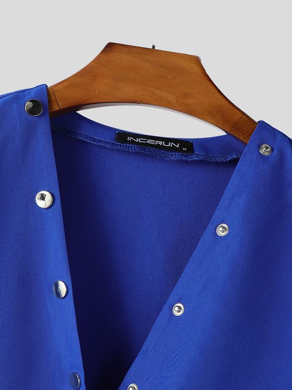 Men's Metal Stud Curved Hem Cropped Long Sleeve Cardigan SKUL41021