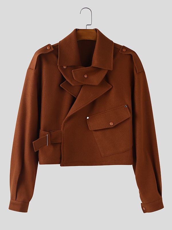 Men's Solid Casual Cropped Long Sleeve Jacket SKUL30423