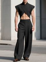 Men's Solid Deconstructed Cropped Two Pieces Outfit SKUL32833