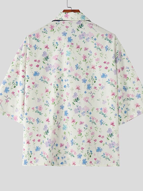 Men's Floral Print Tie Short Sleeve Shirt SKUL36411
