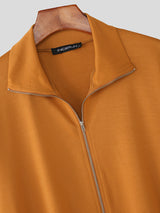 Men's Solid Color Textured Double Zipper Long Sleeve Cardigan SKUL25965