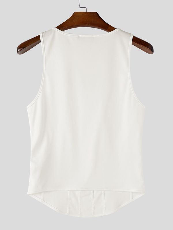 Men's Avant-Garde Lace Panel Square Neck Slim Fit Cropped Corset Tank SKUL65421