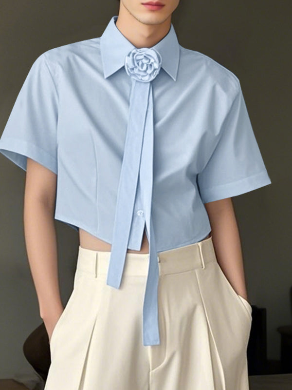 Mens 3D Floral Tie Casual Short Sleeve Shirt SKUL12752