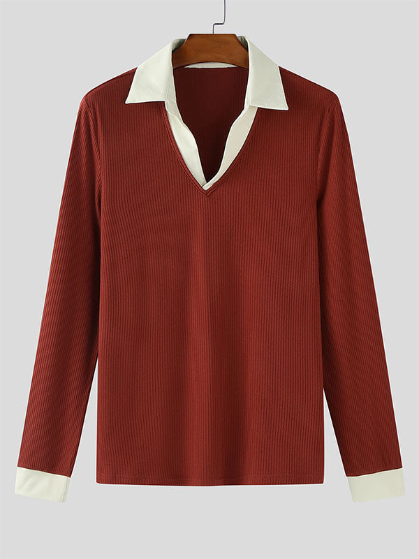 Men's Solid Color Textured Long Sleeve Shirt SKUL28426