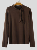 Men's Solid Color Tie Long Sleeve T-Shirt SKUL38544